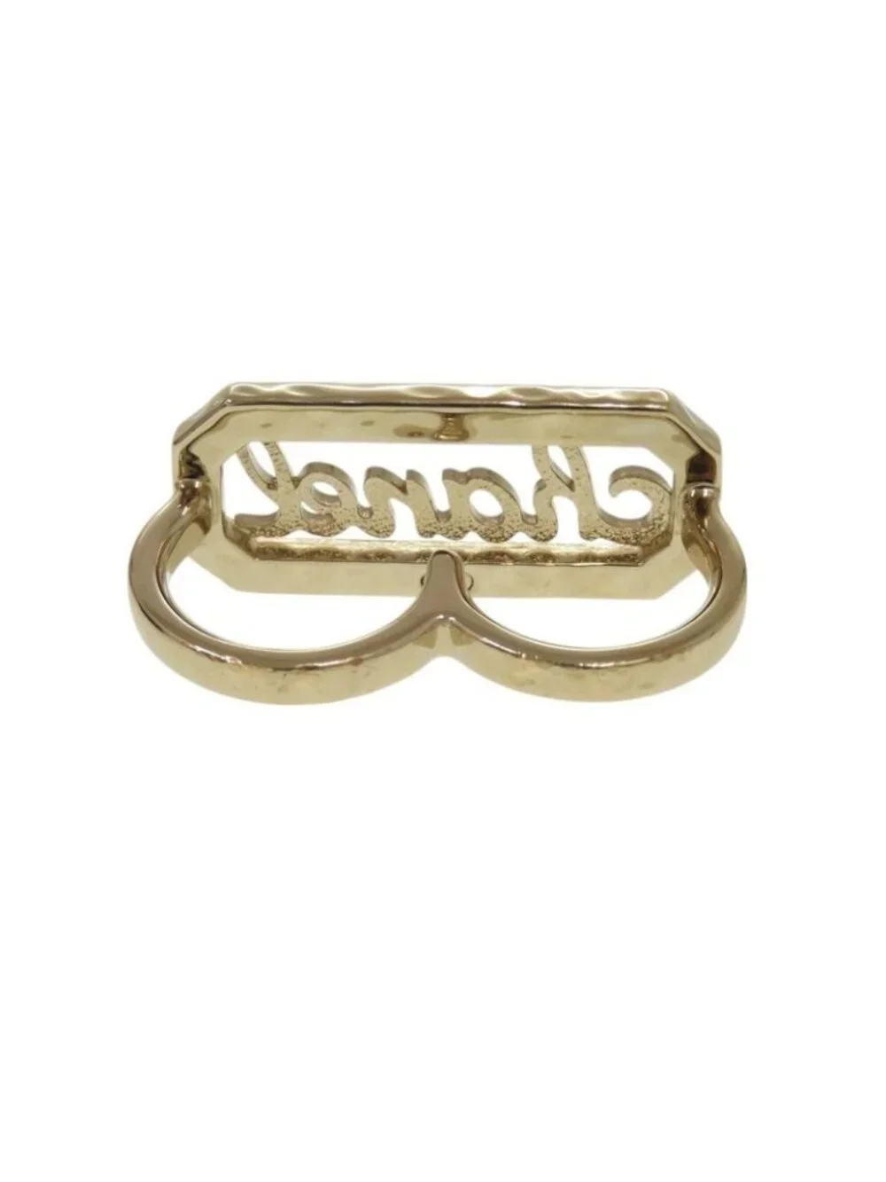 Chanel Double Finger L23 B Metal Stone Faux Pearl Gold Ring